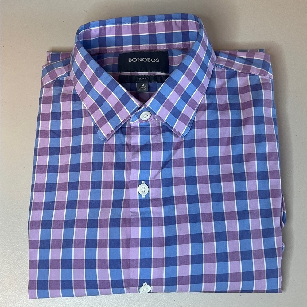 Bonobos Slim Fit Button Down Shirt Blue/Purple Plaid Size Medium